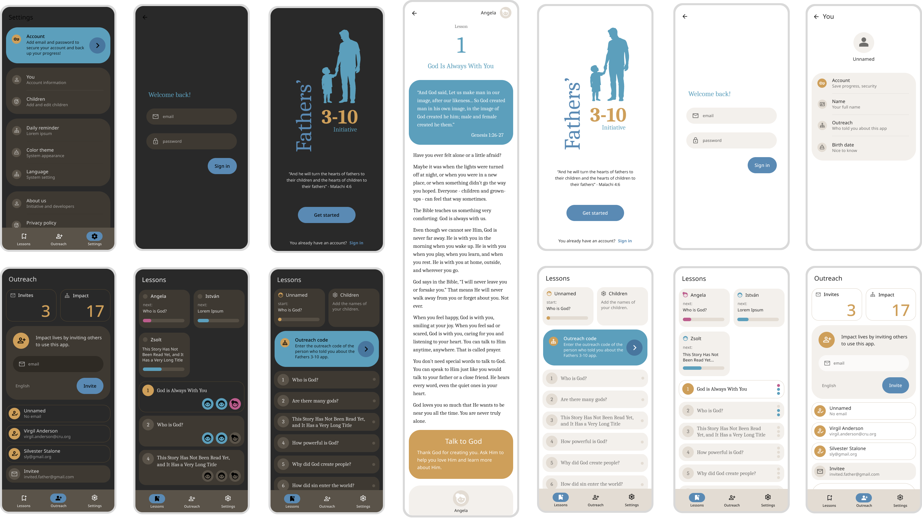 Fathers' 3-10 mobile app screenshots.
