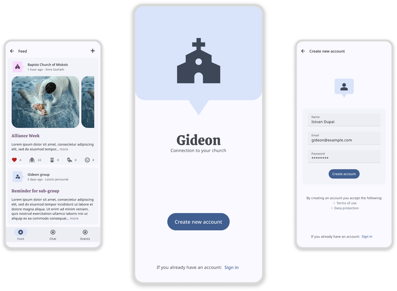 Gideon mobile app screenshots.